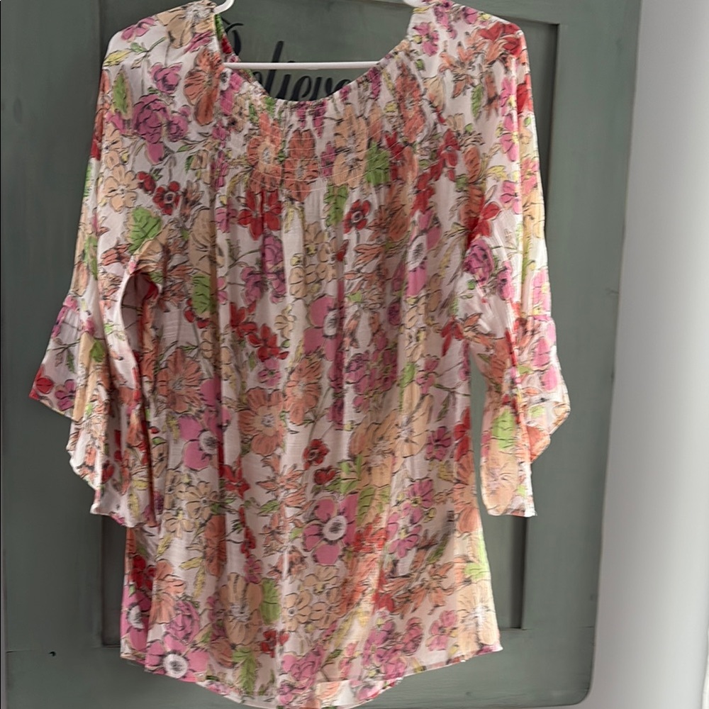 Floral Women's Top - Pink, Green, Orange
